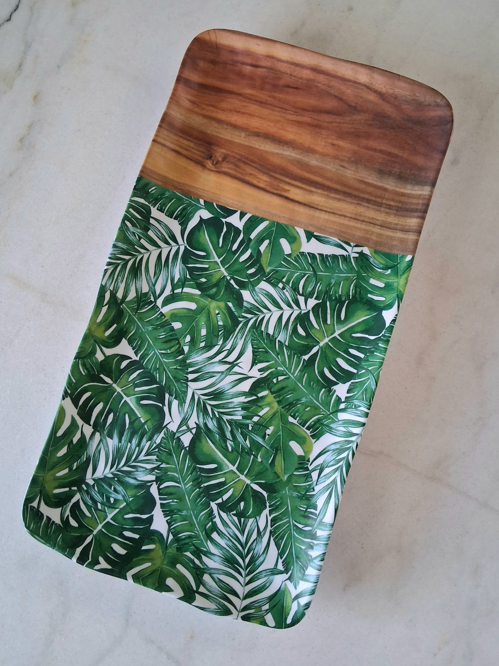 Tommy Bahama Green Tropical Leaf Wood/Melamine Serving Platter Tray